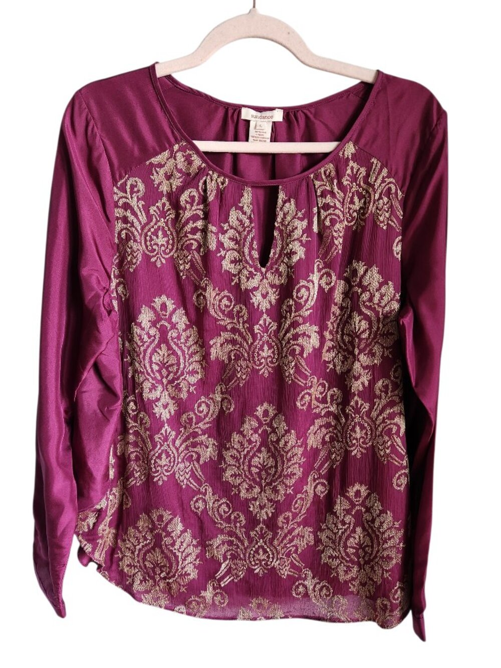 Sundance Shirt Women's Large Purple Red Gold Renaissance Silk Embroidered Top